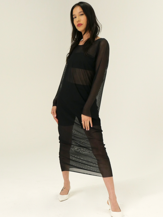 DIA COLUMN DRESS in noir mesh